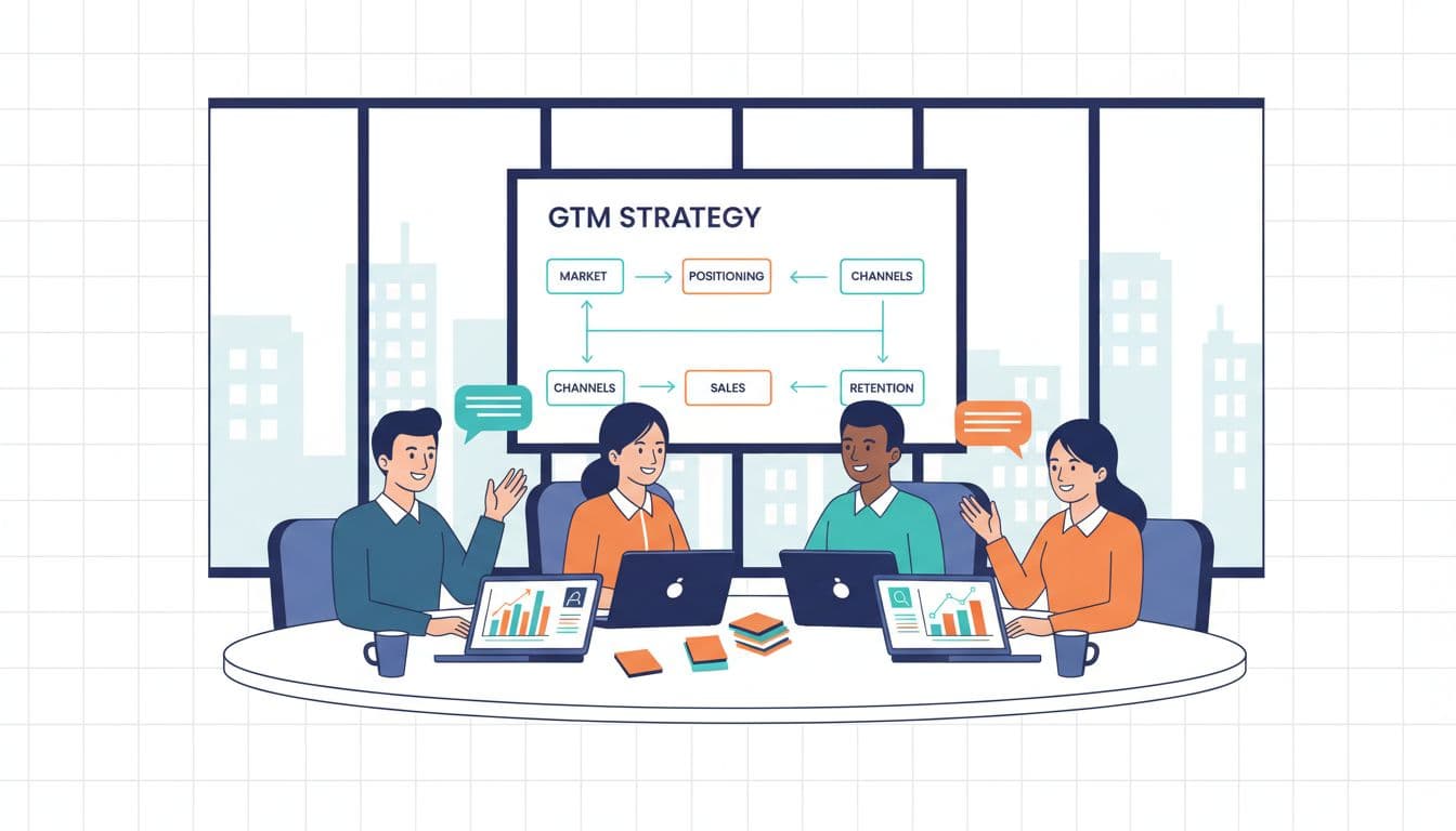 Startup team workshop planning a GTM strategy