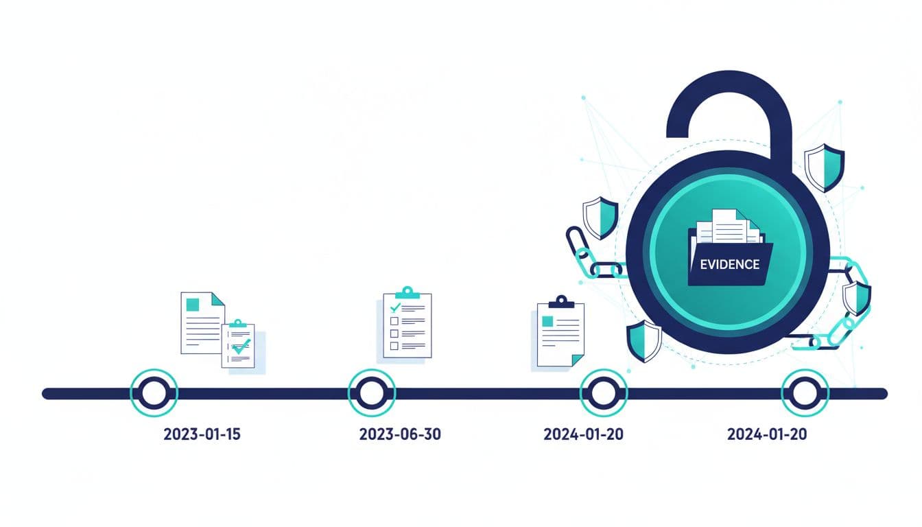 How to build a remote compliance playbook for distributed iGaming teams 4 iGaming compliance playbook illustration showing an audit timeline with logs, document evidence, and a secure vault