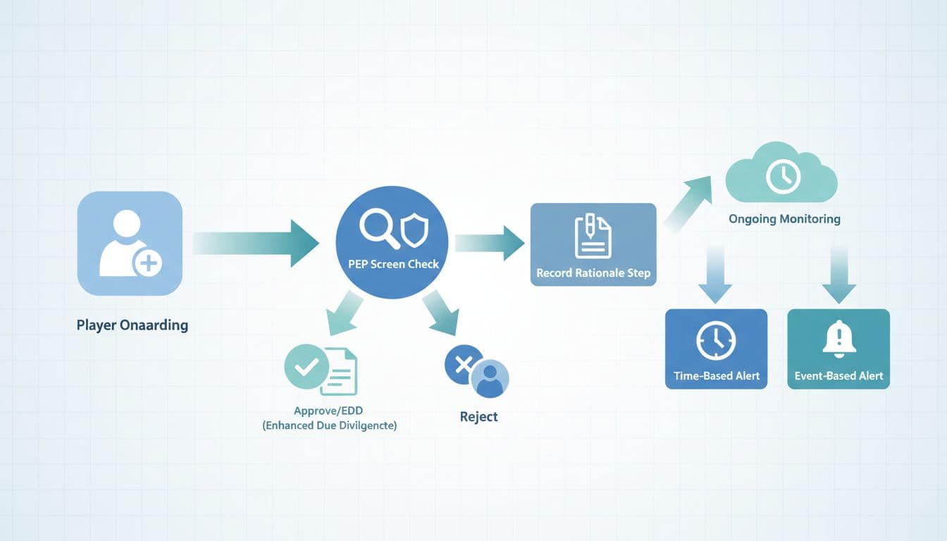 PEP screening for iGaming players, a simple workflow for when to screen, re-screen, and record decisions 2 Descriptive alt text