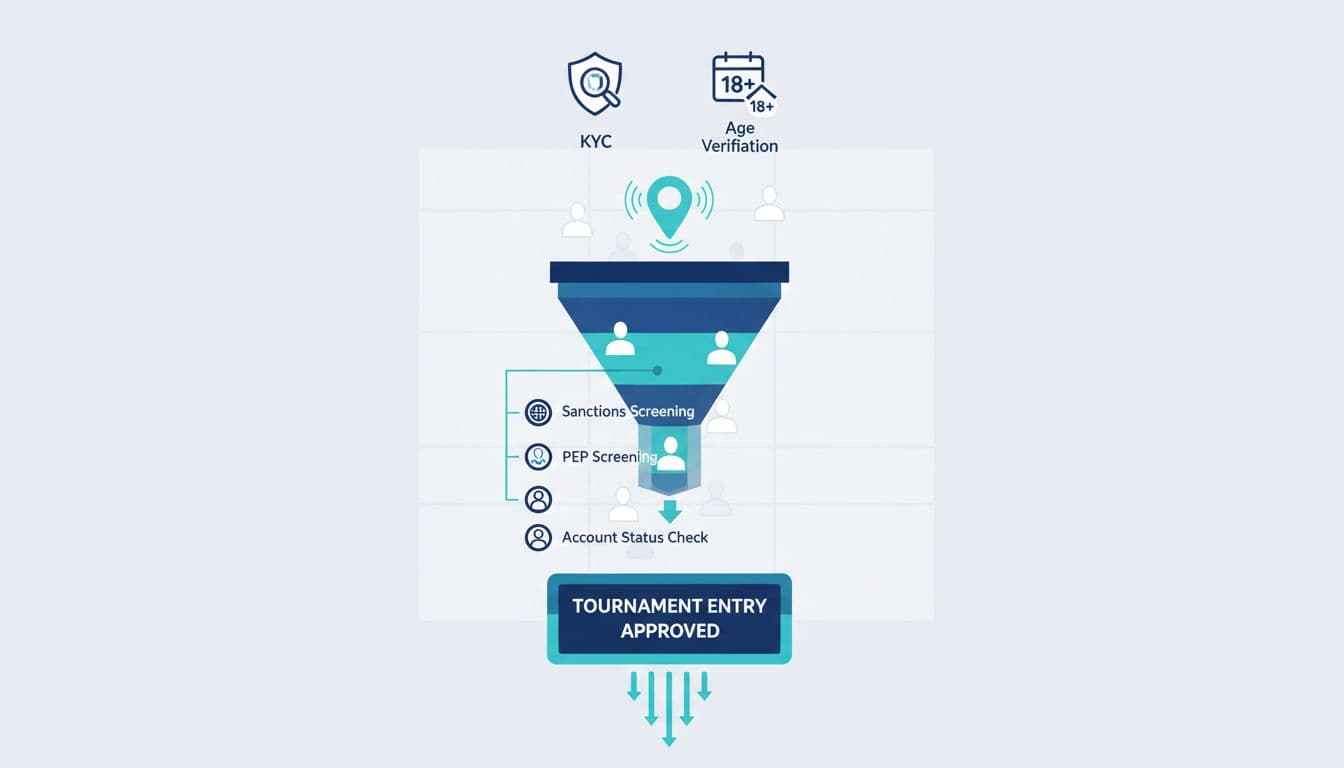 iGaming tournament verification funnel showing player eligibility gates