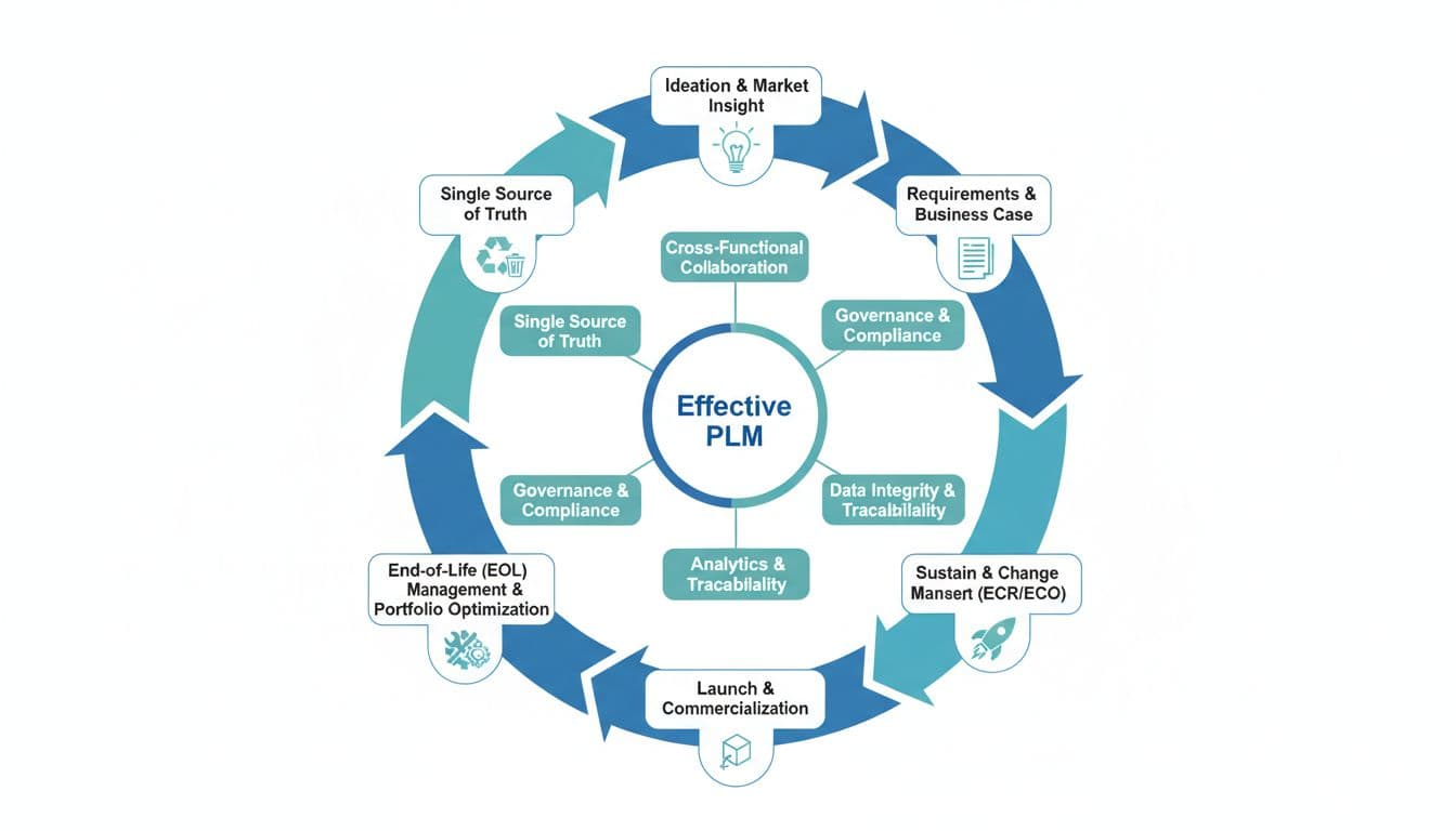 Descriptive infographic of the PLM product portfolio lifecycle
