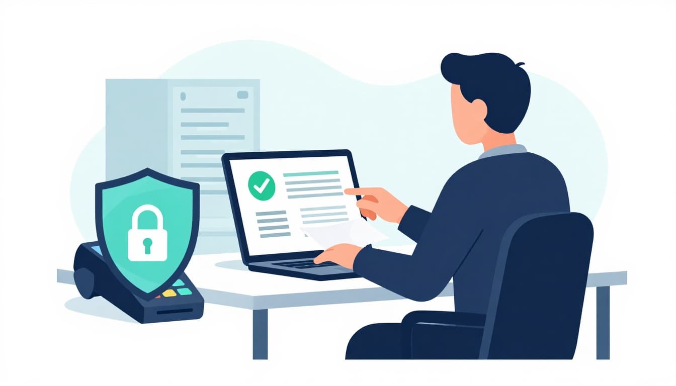 PCI DSS Attestation of Compliance 3 Small business owner reviewing PCI compliance status