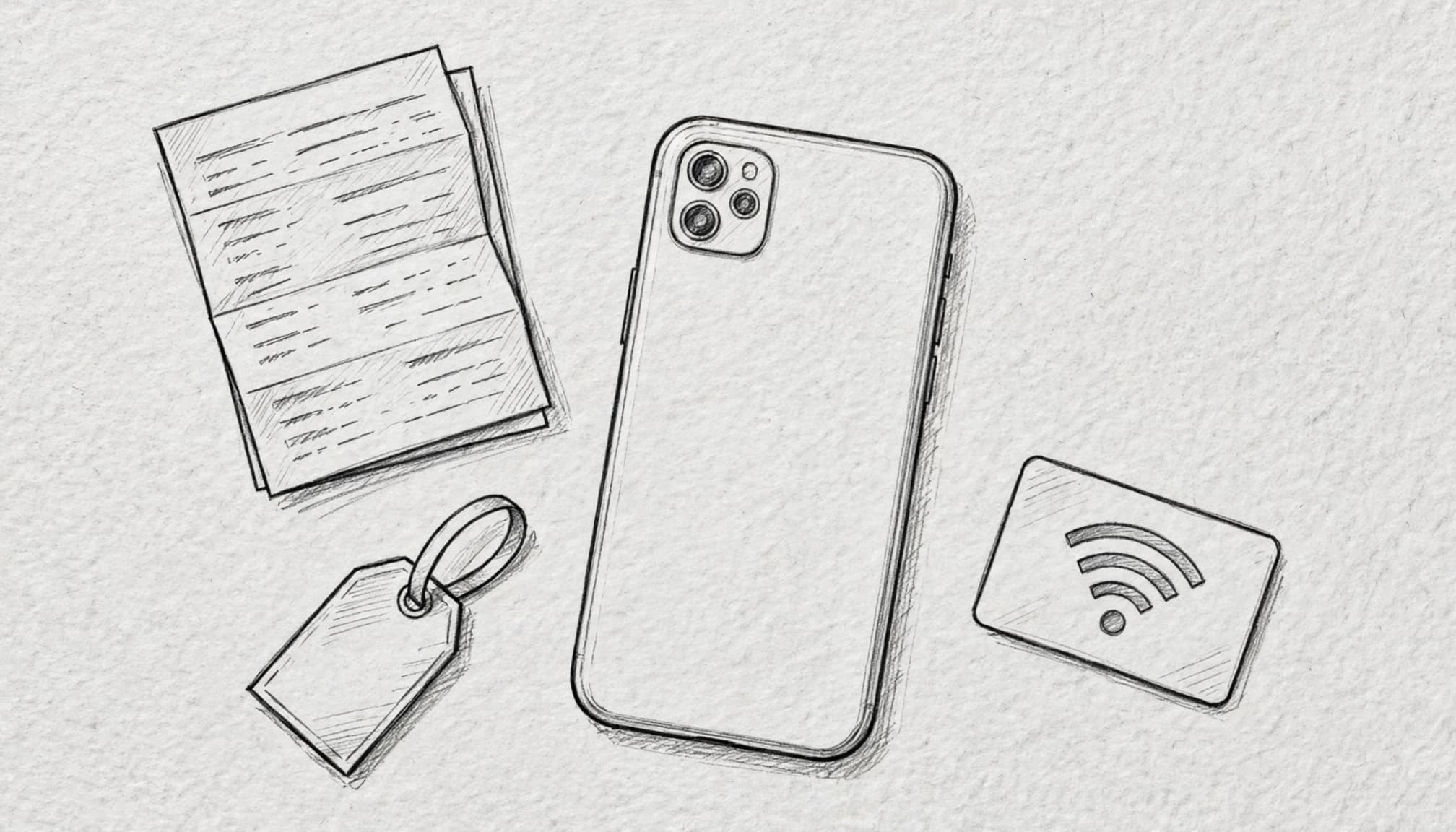 A smartphone surrounded by travel planning items on light paper.