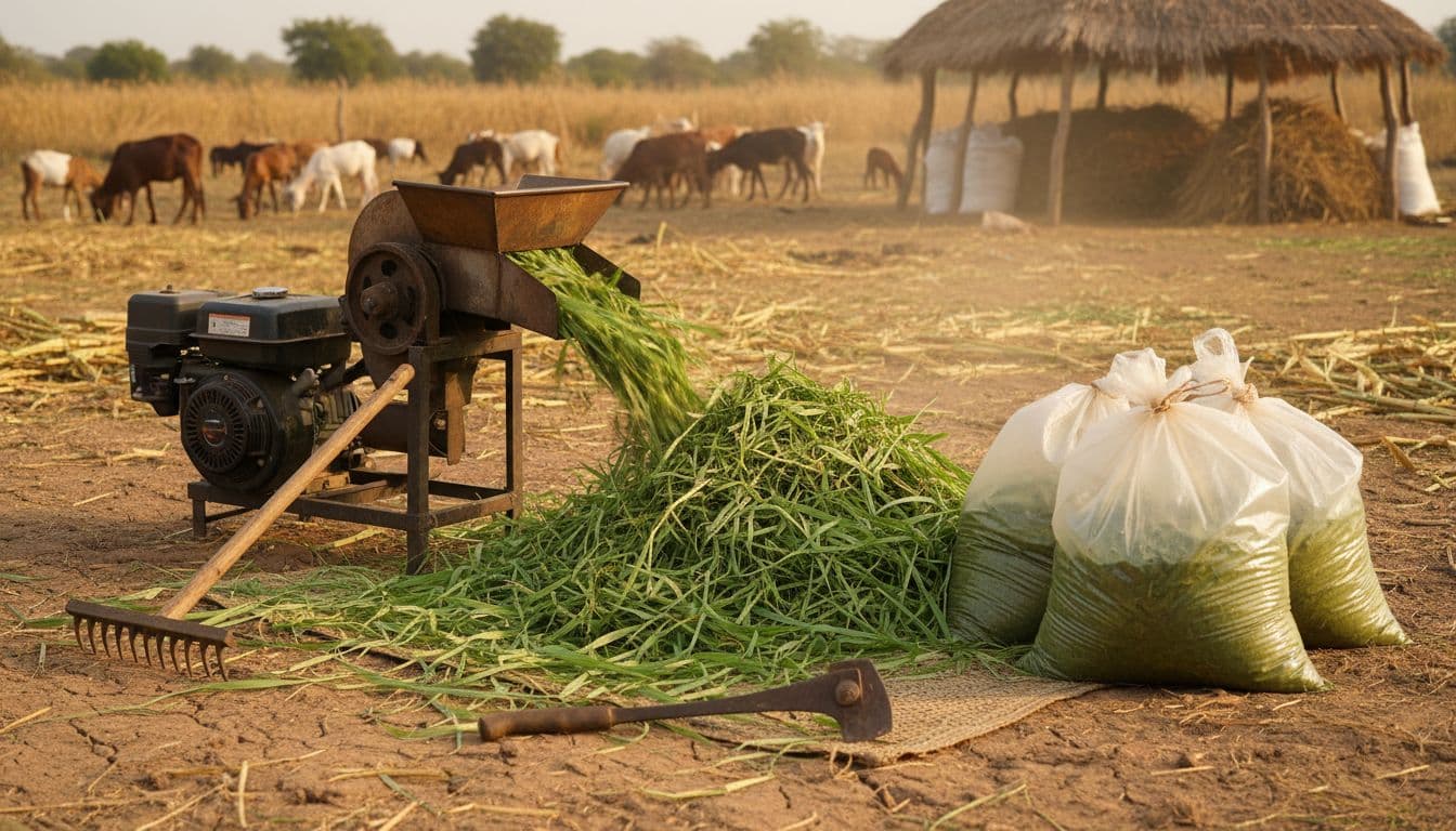 Small grass shredding setup for ruminant feed in rural Nigeria