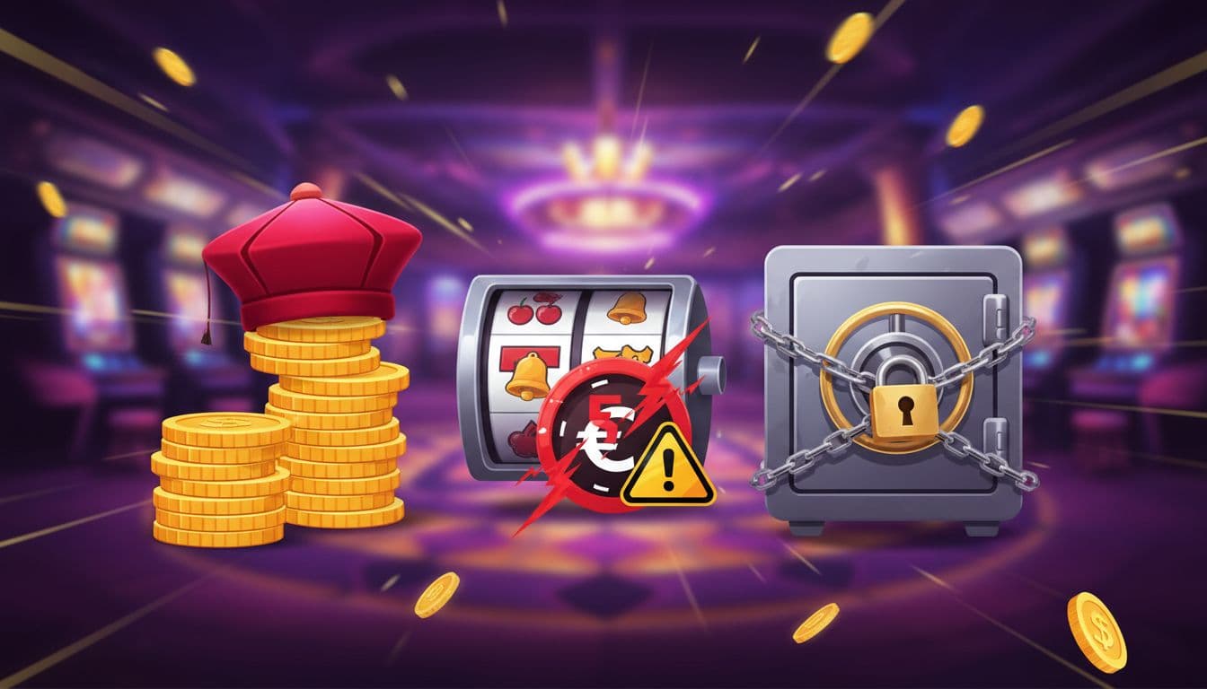 Infografica dinamica sui limiti nei bonus slot ADM, con monete, simbolo di tetto massimo e avviso sulla puntata massima.