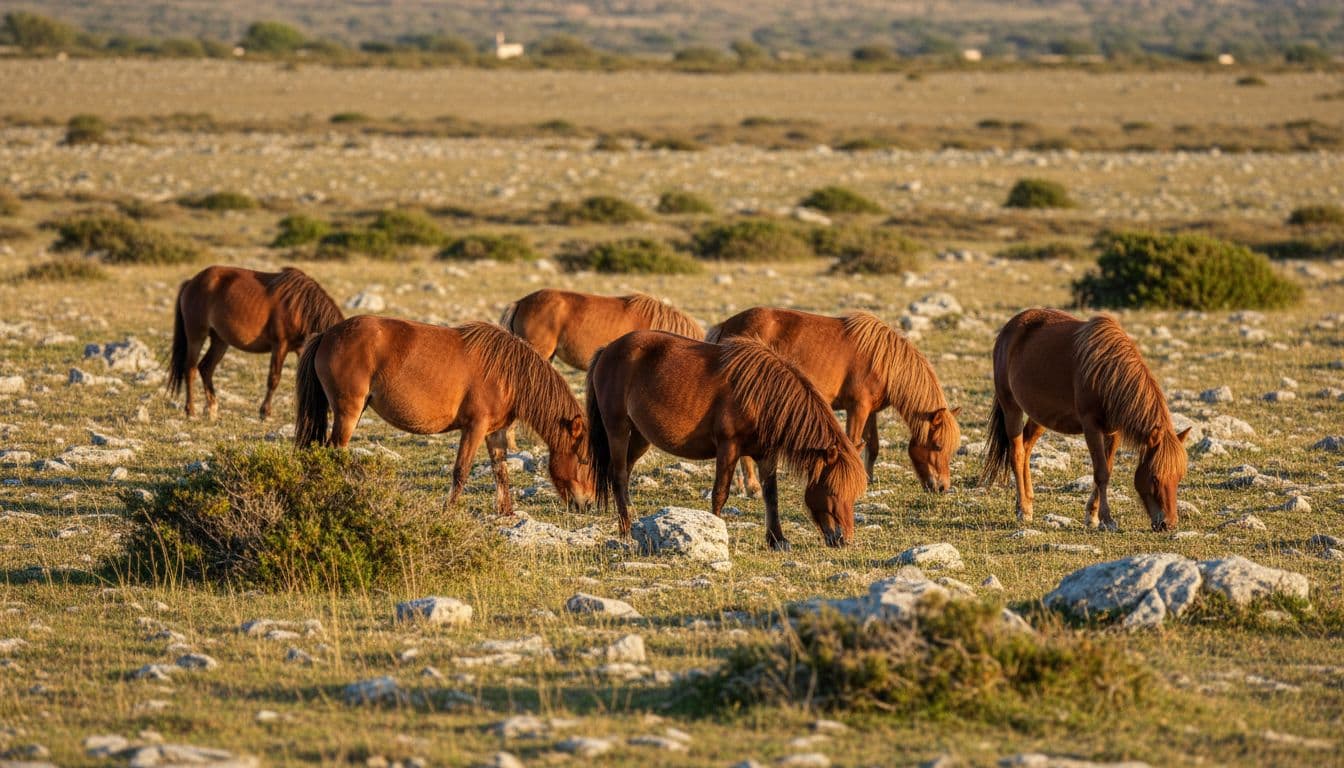 Branco di cavalli della Giara su pascolo povero