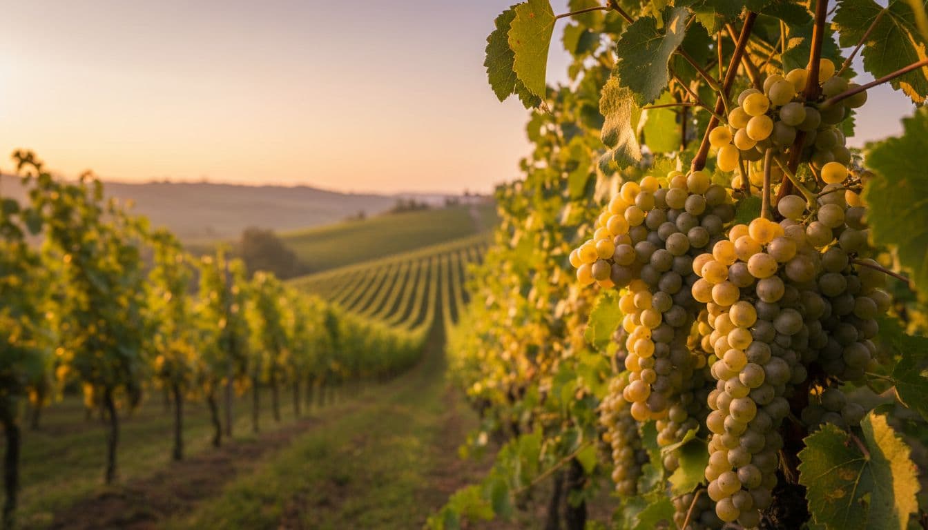 Vigneto di Glera al tramonto sulle colline del Prosecco