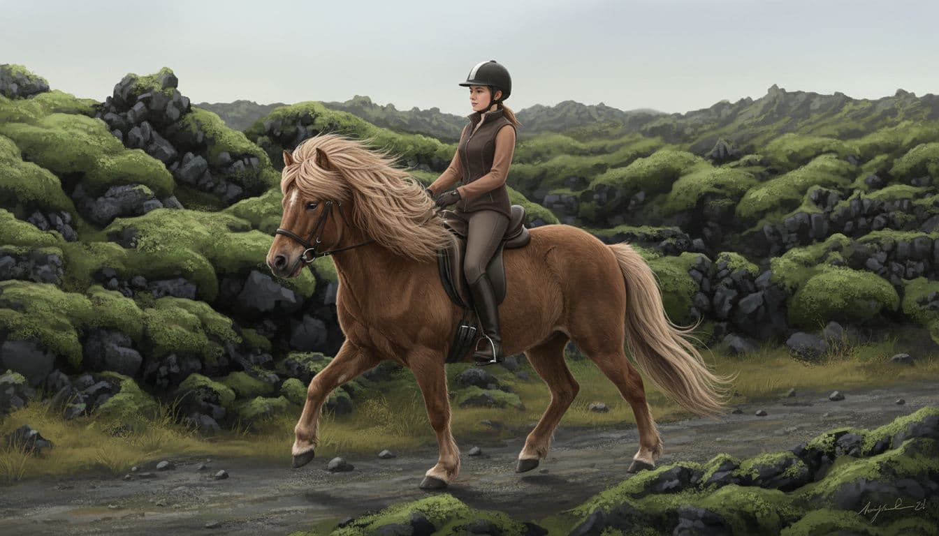 Cavallo islandese in tölt su sentiero islandese