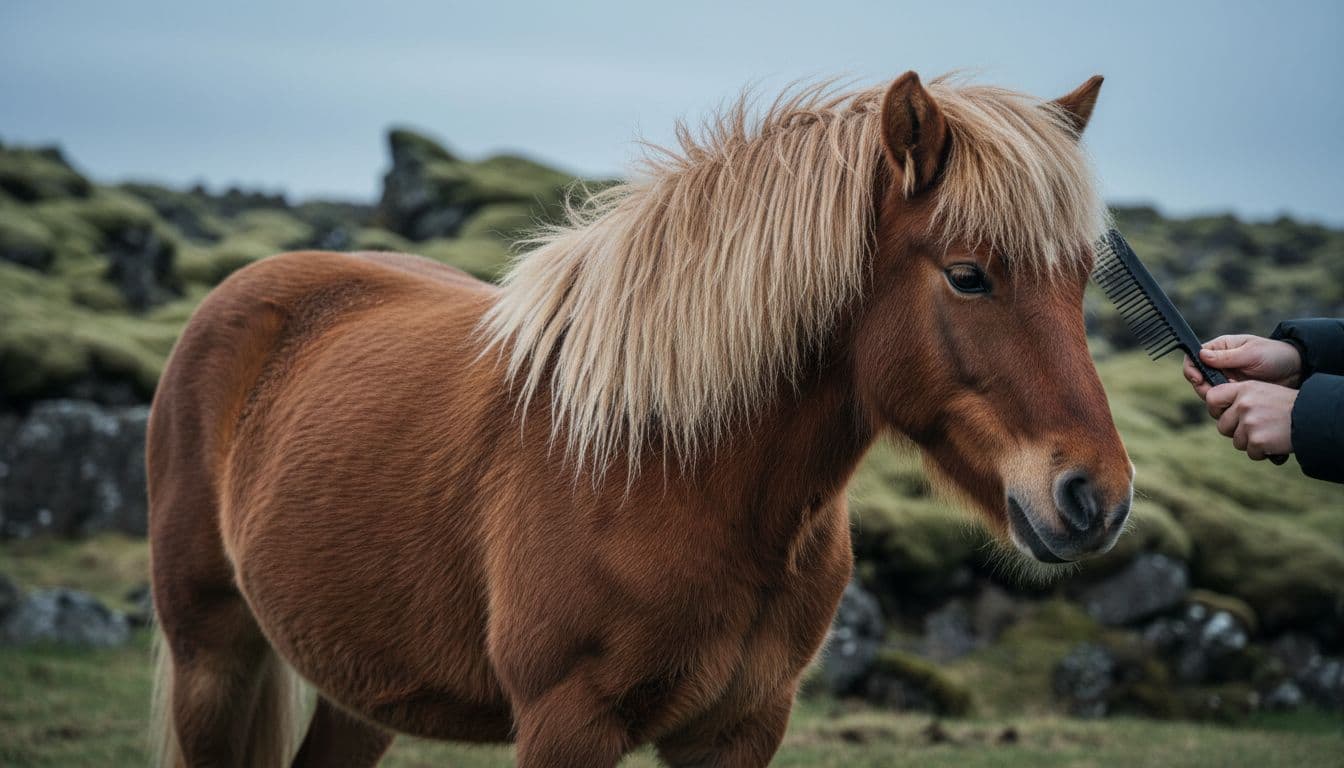 Toelettatura del pelo invernale del cavallo islandese
