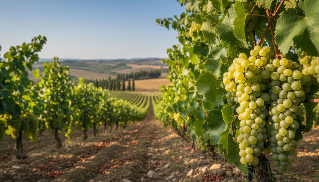 Vigneto di Trebbiano su colline toscane