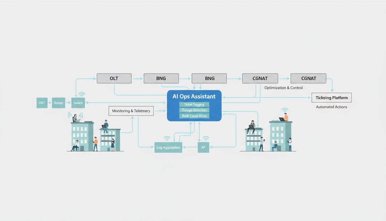 AI-assisted network operations diagram for multifamily broadband