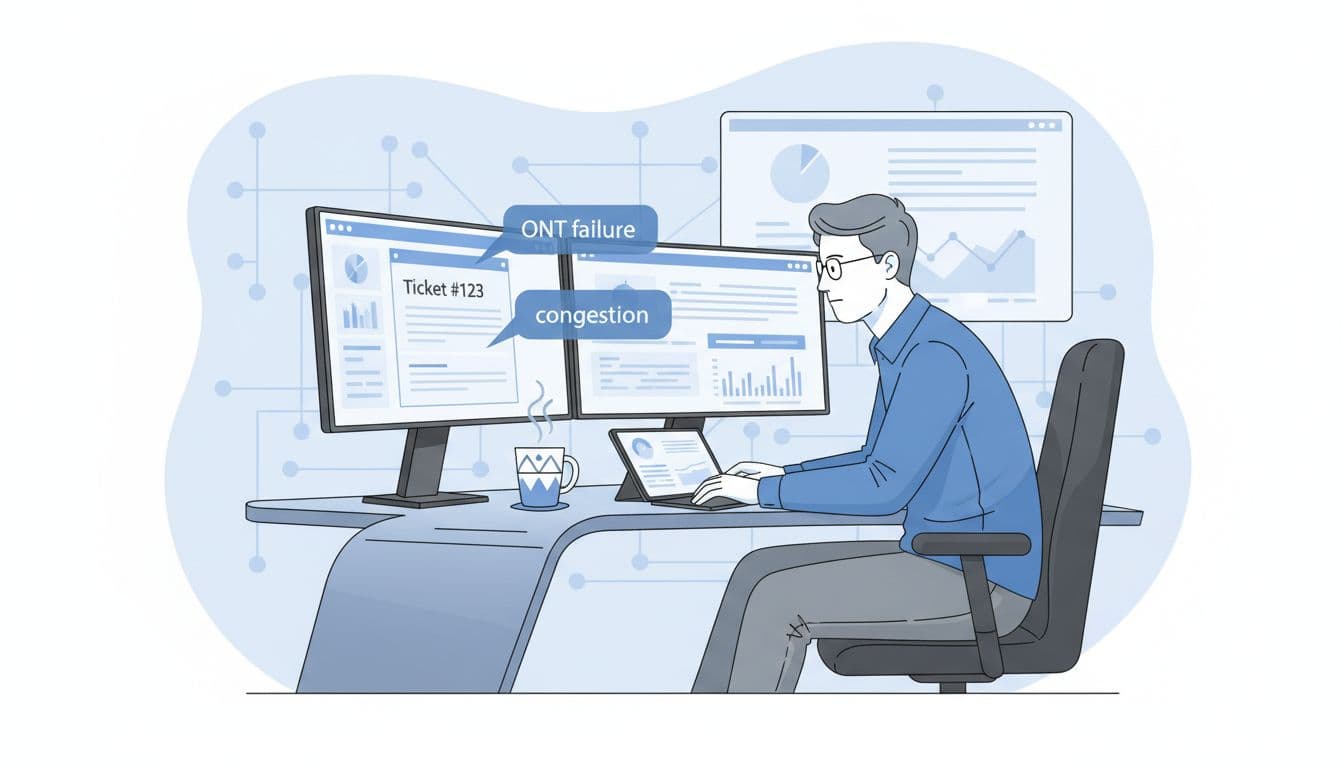 NOC engineer reviewing tickets with AI tag suggestions
