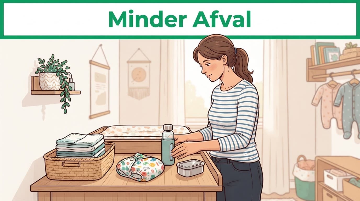 Een ouder maakt herbruikbare babyartikelen klaar naast een kleine commode.