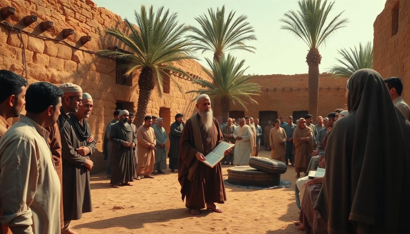 7th century Hijaz oral Quran transmission in a courtyard