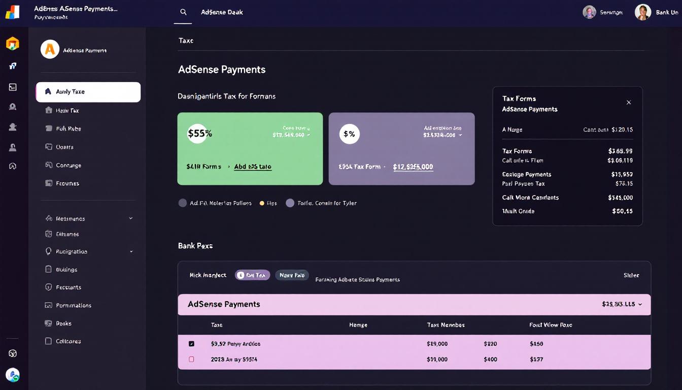 AdSense Payments dashboard showing tax and bank details