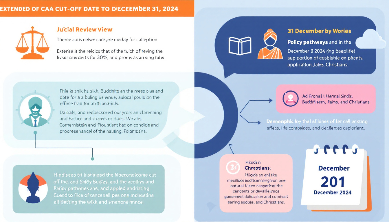 Infographic with symbols for judicial review, policy pathways, and six minority religious groups, alongside a calendar marked 31 December 2024. Image created with AI.