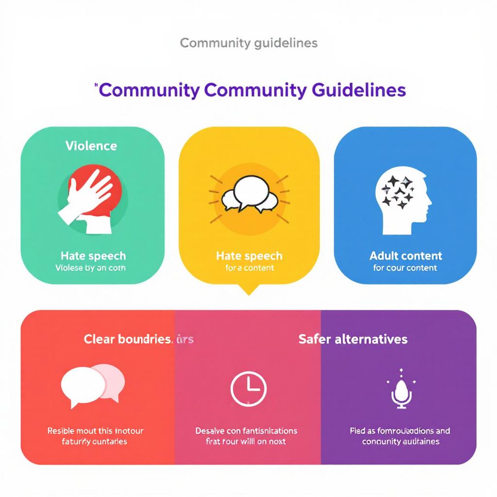 কমিউনিটি গাইডলাইনের আইকন: হিংসা, ঘৃণা, প্রাপ্তবয়স্ক বিষয়বস্তু - Image created with AI