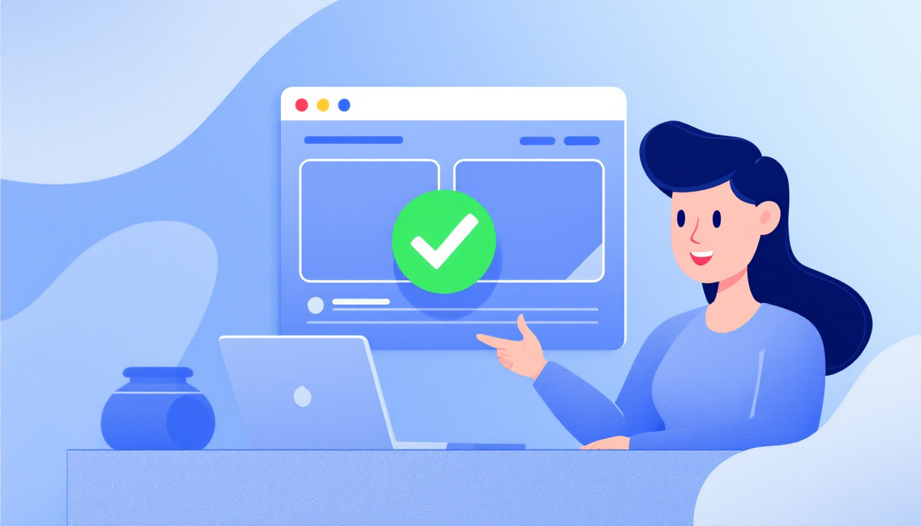 A clean illustration showing Google AdSense site review process after signup. A friendly reviewer icon examines a website with a green checkmark, in a modern, flat style. Image created with AI.
