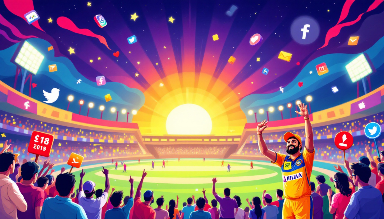 IPL fans react online with Nitish Rana at the center, social media icons, and lively cricket backdrop. Image created with AI.