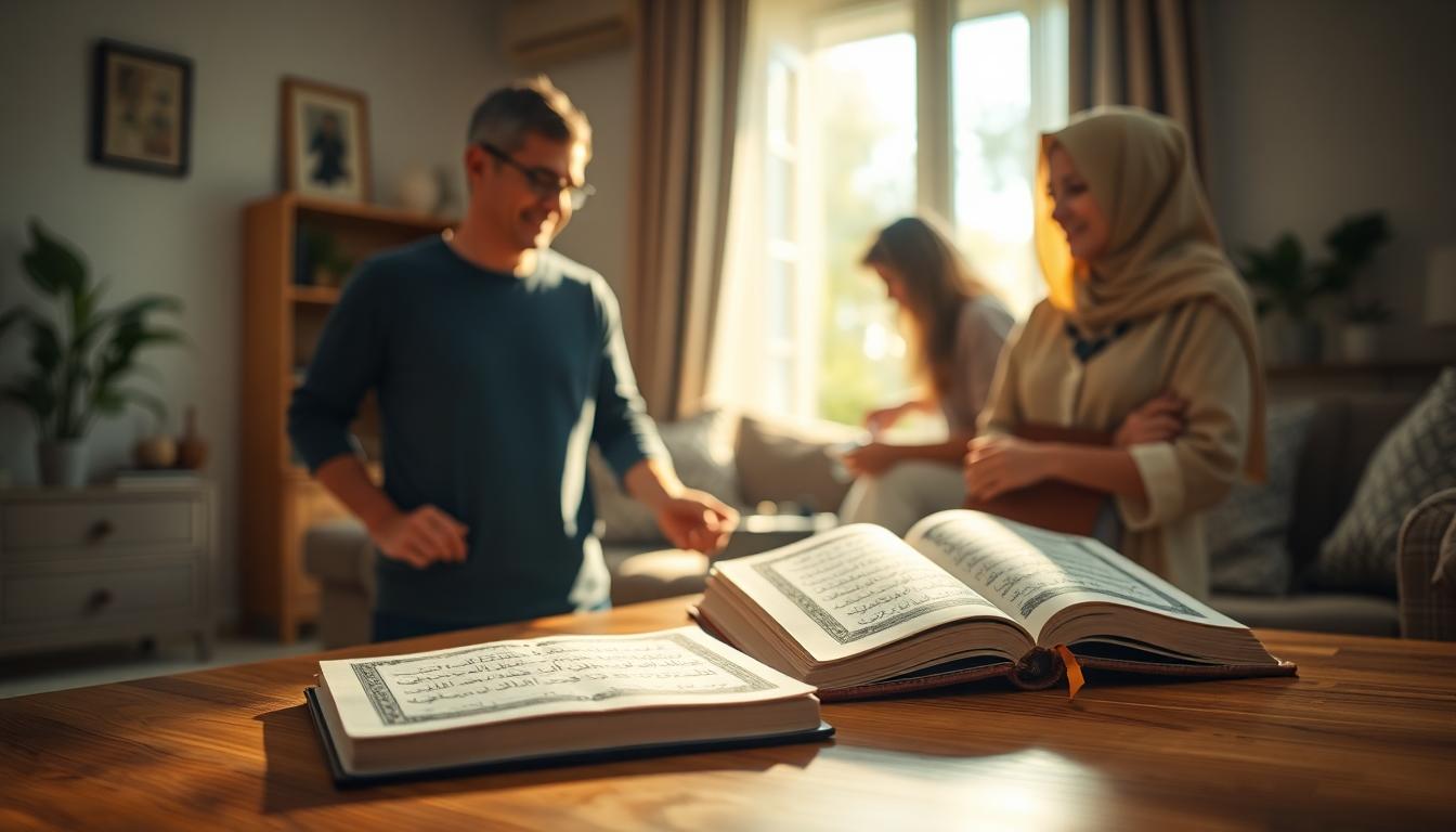 Mindful helping with Quran in warm home