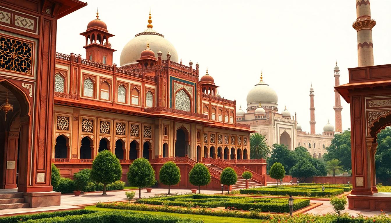 Mughal Empire palace with Persian, Indian, and Islamic architectural features