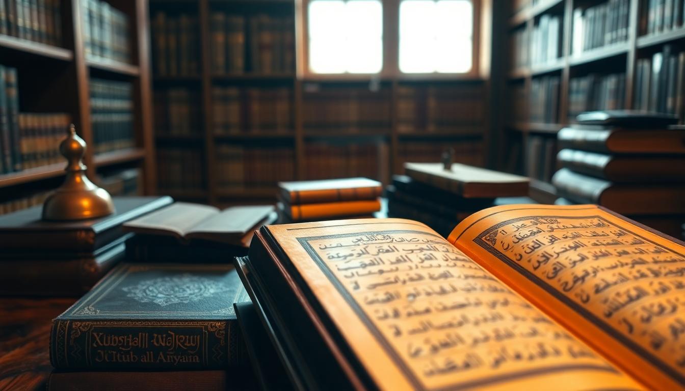 Scholarly desk with ancient Shia hadith manuscripts