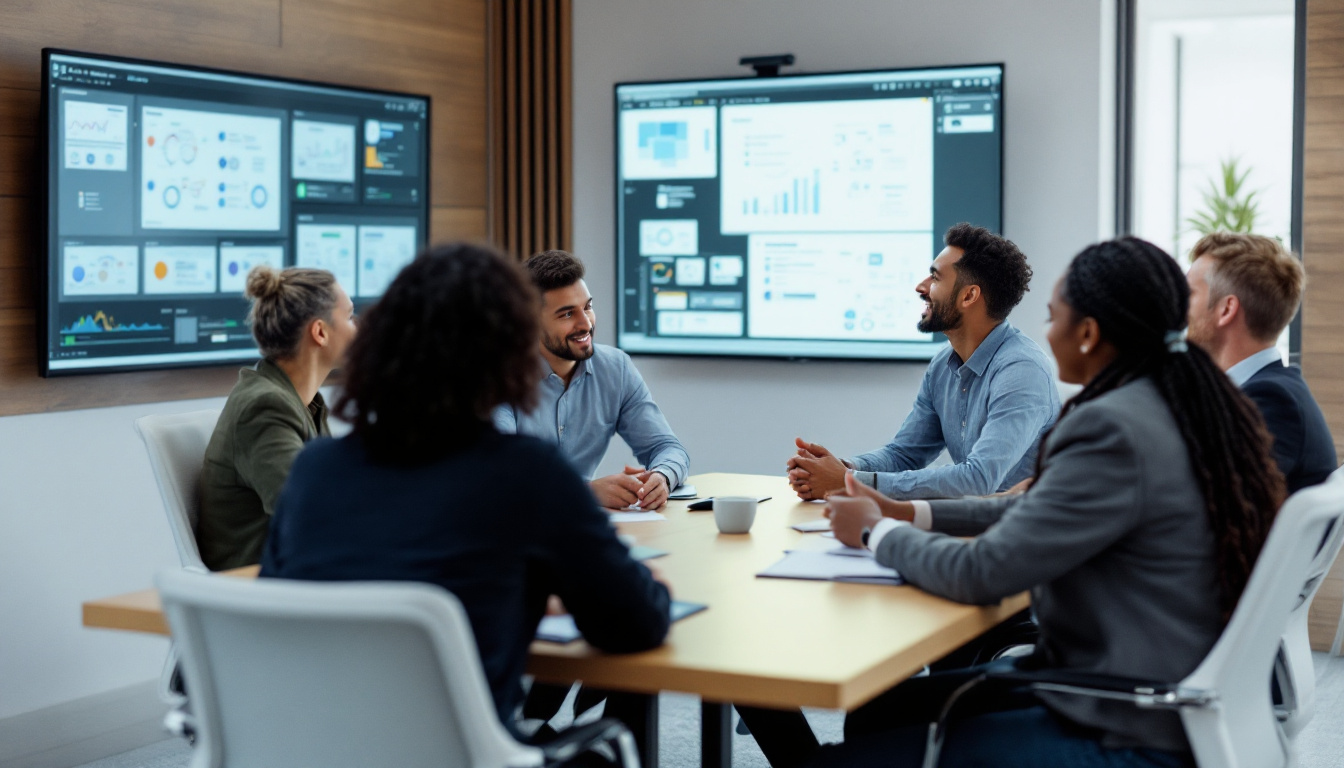 Senior leaders in a non-IT and AI-ML project, executive team around a conference table, high-level diagrams on screens, diverse and confident, strategic planning. Image created with AI.