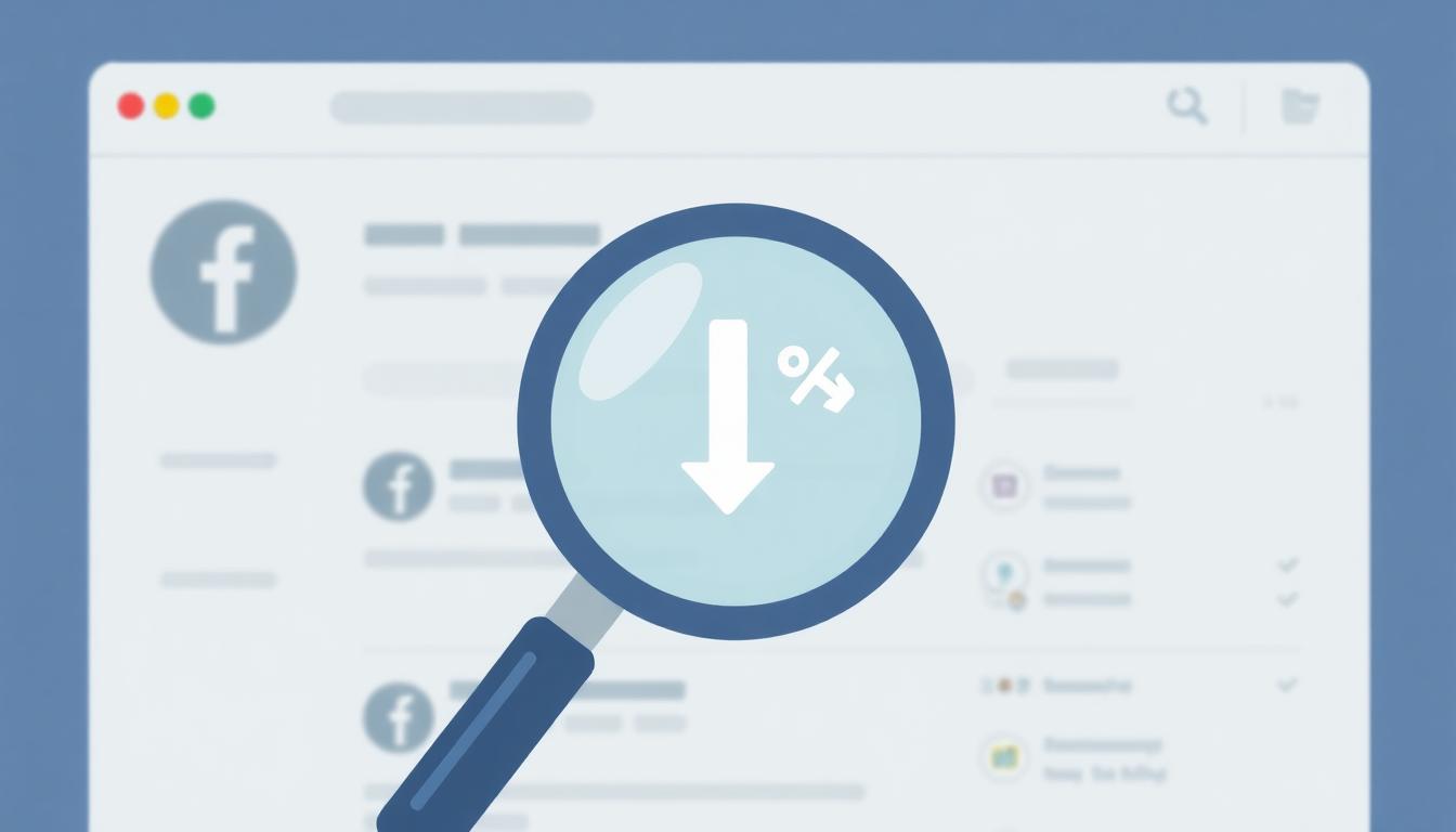 Social media feed with magnifying glass highlighting reduced reach