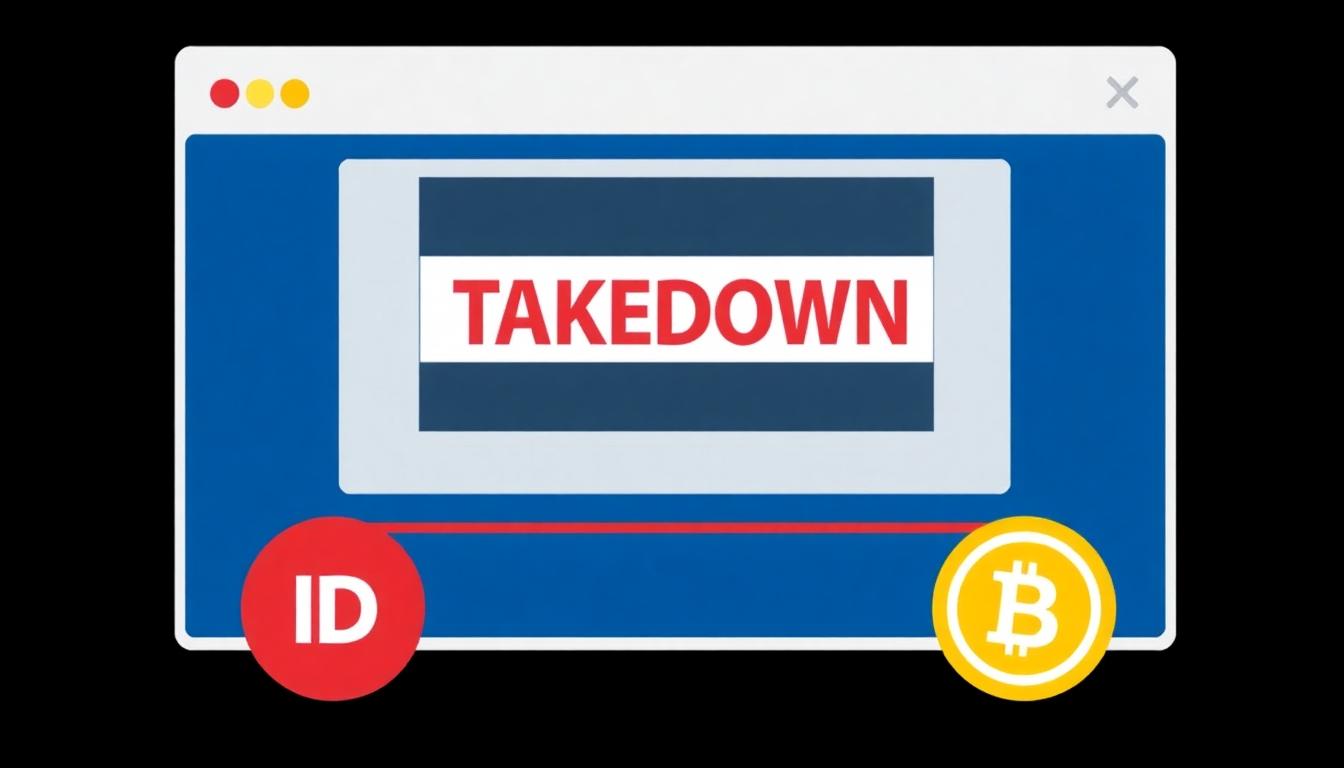 Video player with takedown notice and content ID icons - Image created with AI
