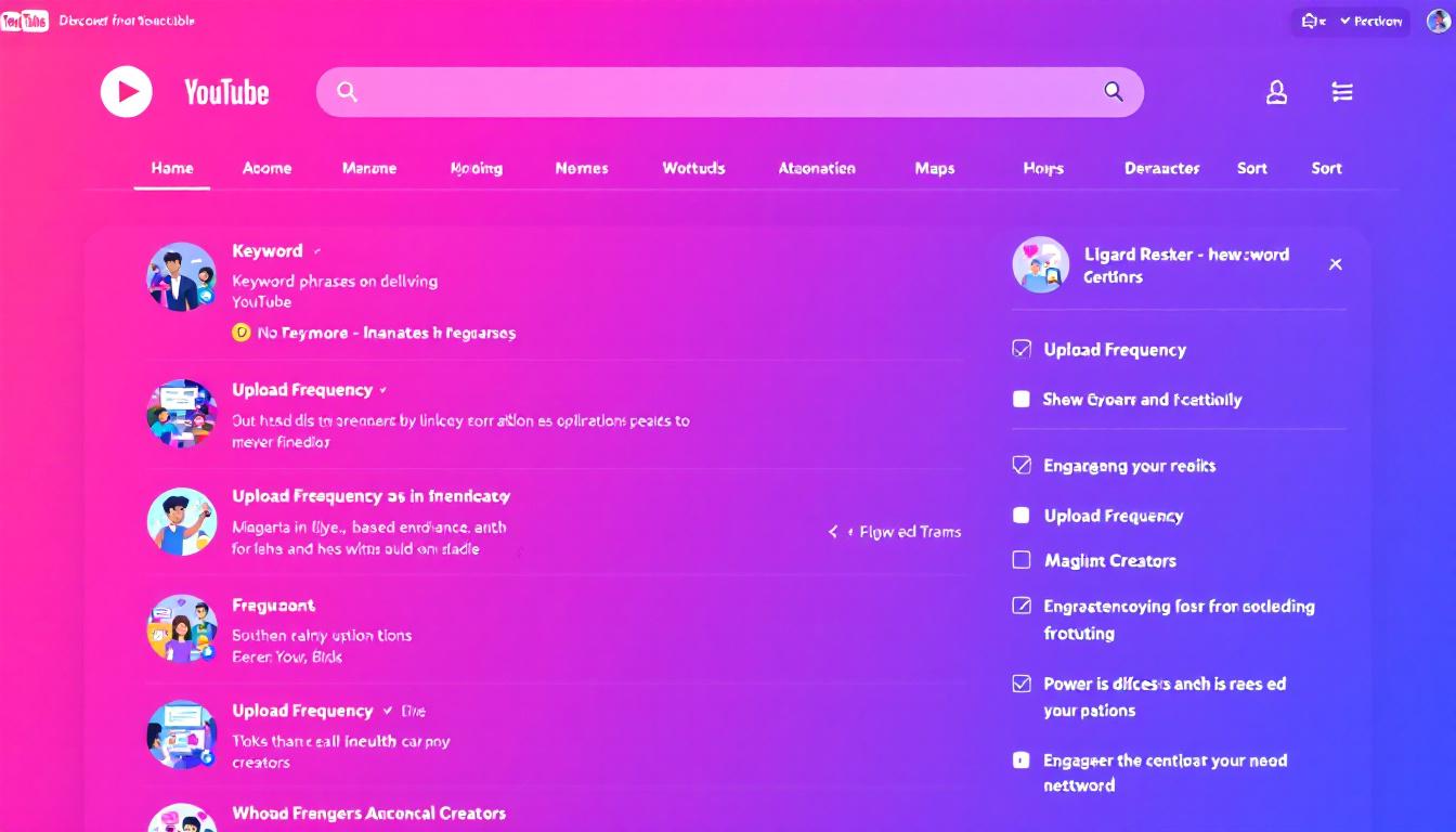 Illustrated YouTube search results page showing filters to discover guest creators. Image created with AI.