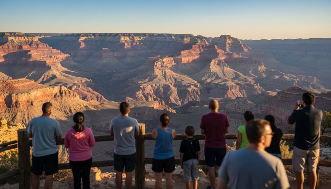 Tourists viewing the Grand Canyon from a West Rim overlook