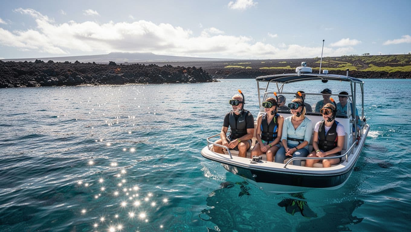 Guests prepare to snorkel aboard one boat off Kona.