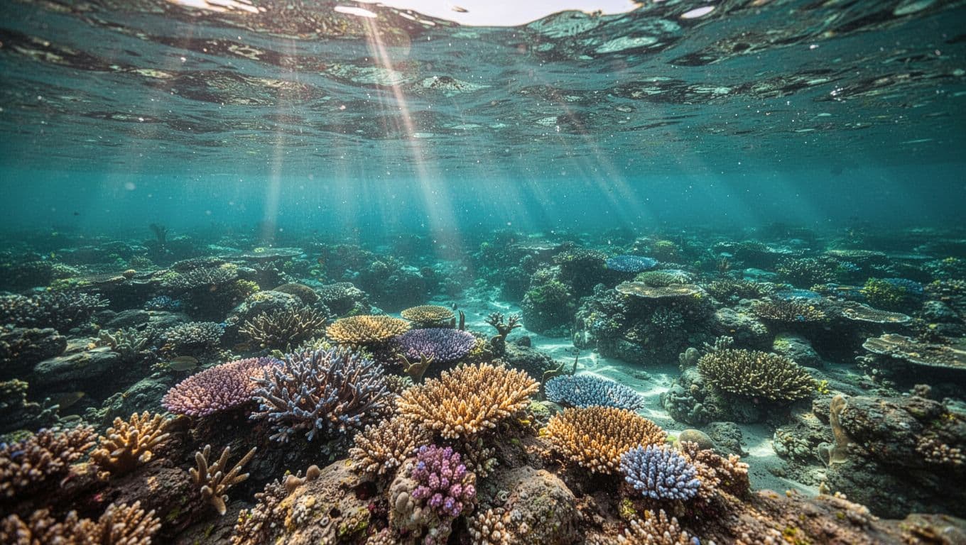 Clear turquoise water over a colorful coral reef near Hawaii's Big Island.