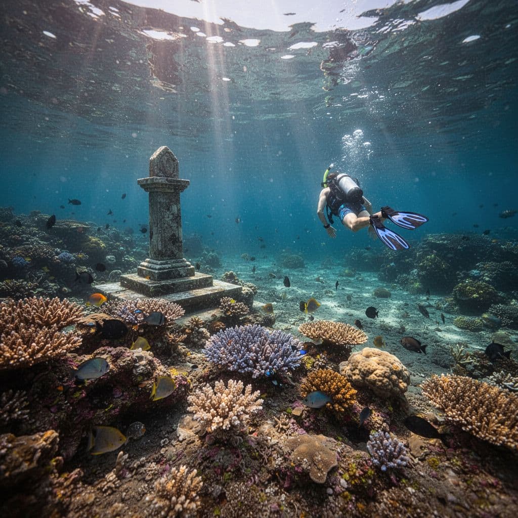 A snorkeler swims over a vibrant coral reef in the crystal clear waters of Kealakekua Bay.