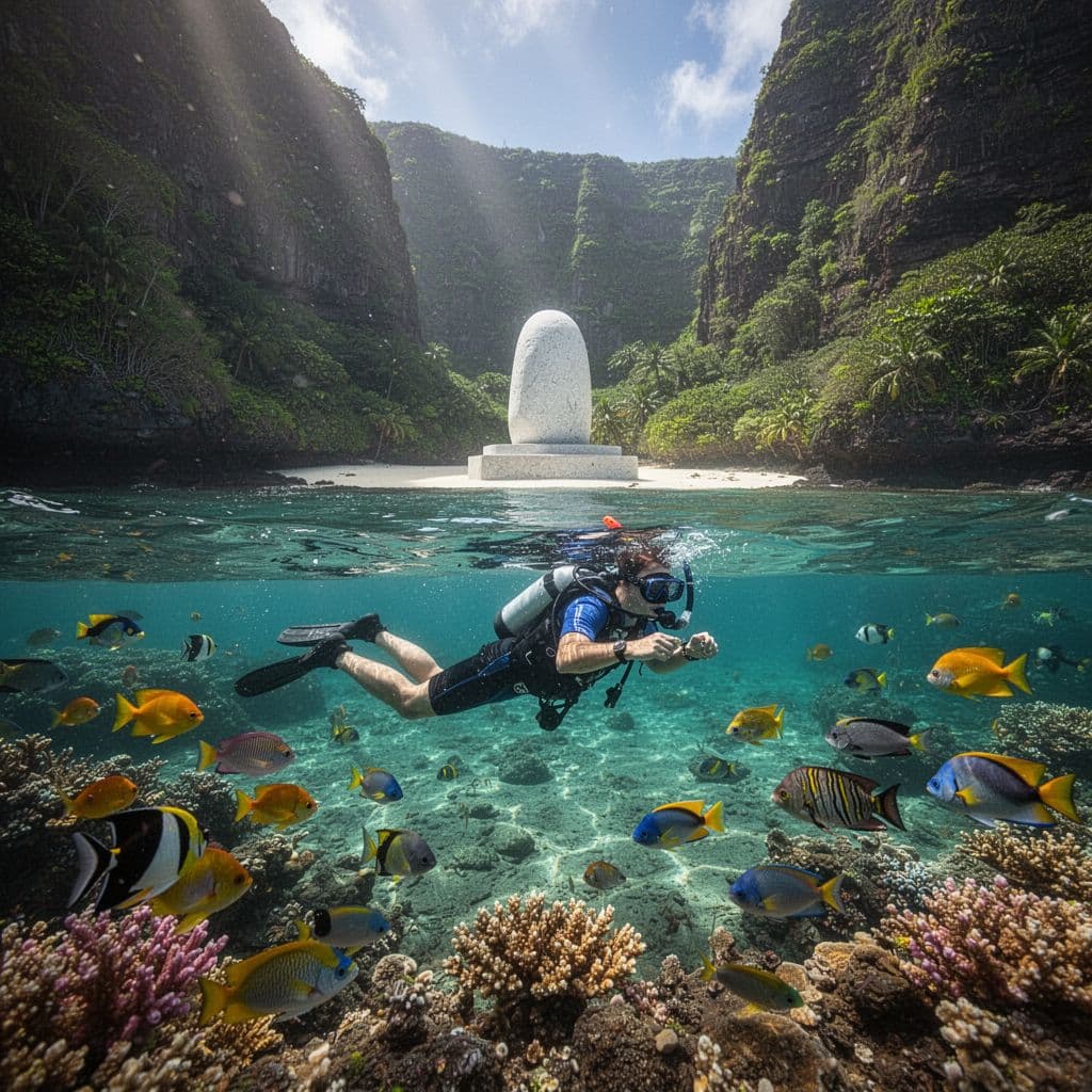 A snorkeler swims near colorful reef fish in the clear turquoise waters of Kealakekua Bay.