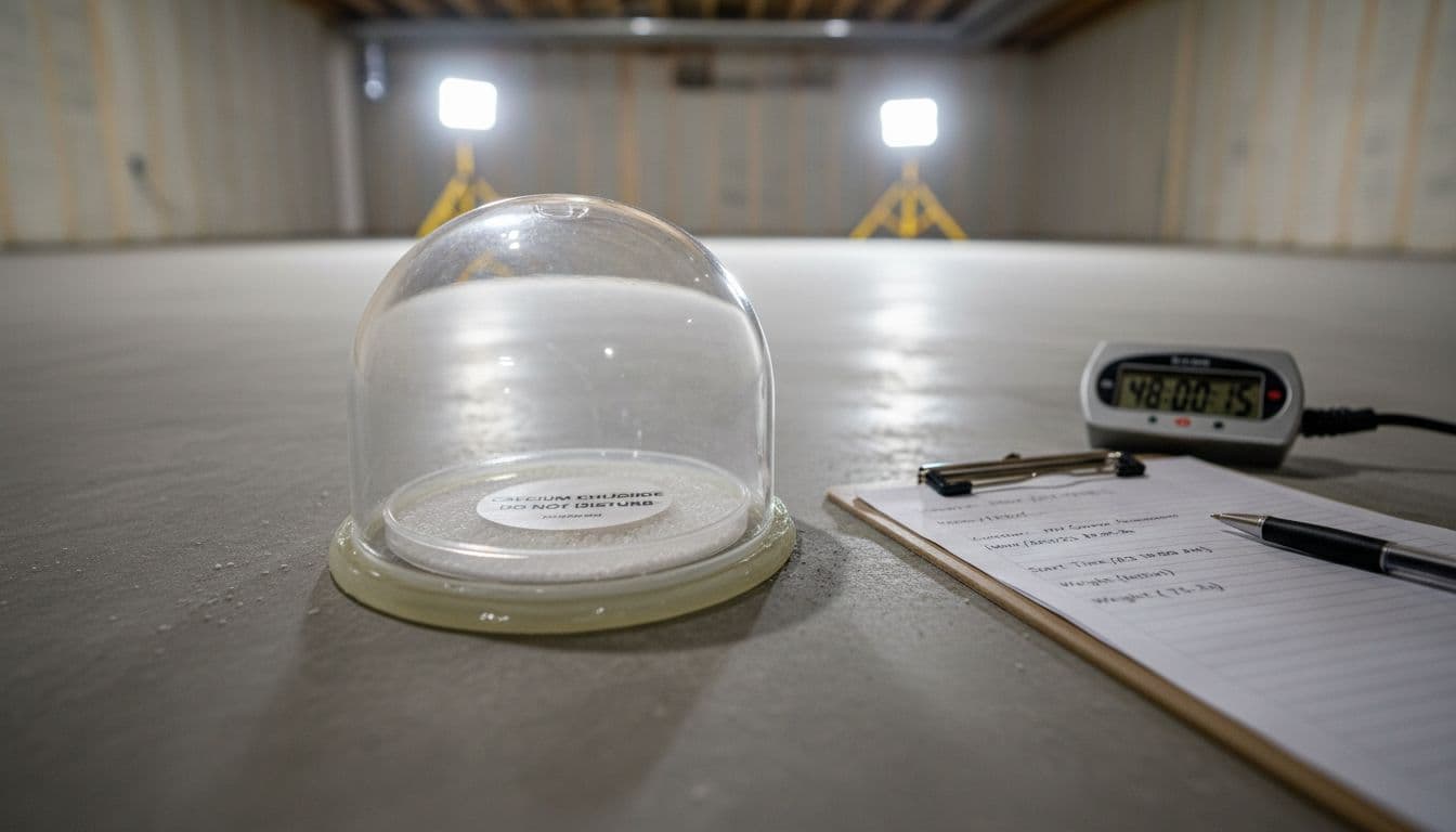 Calcium chloride MVER test kit on concrete