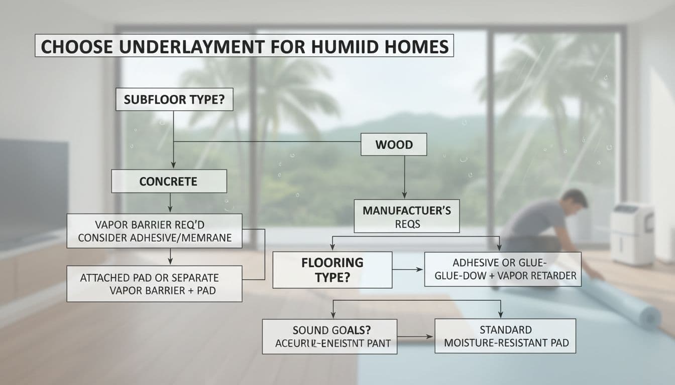 Decision flowchart for choosing underlayment in humid homes