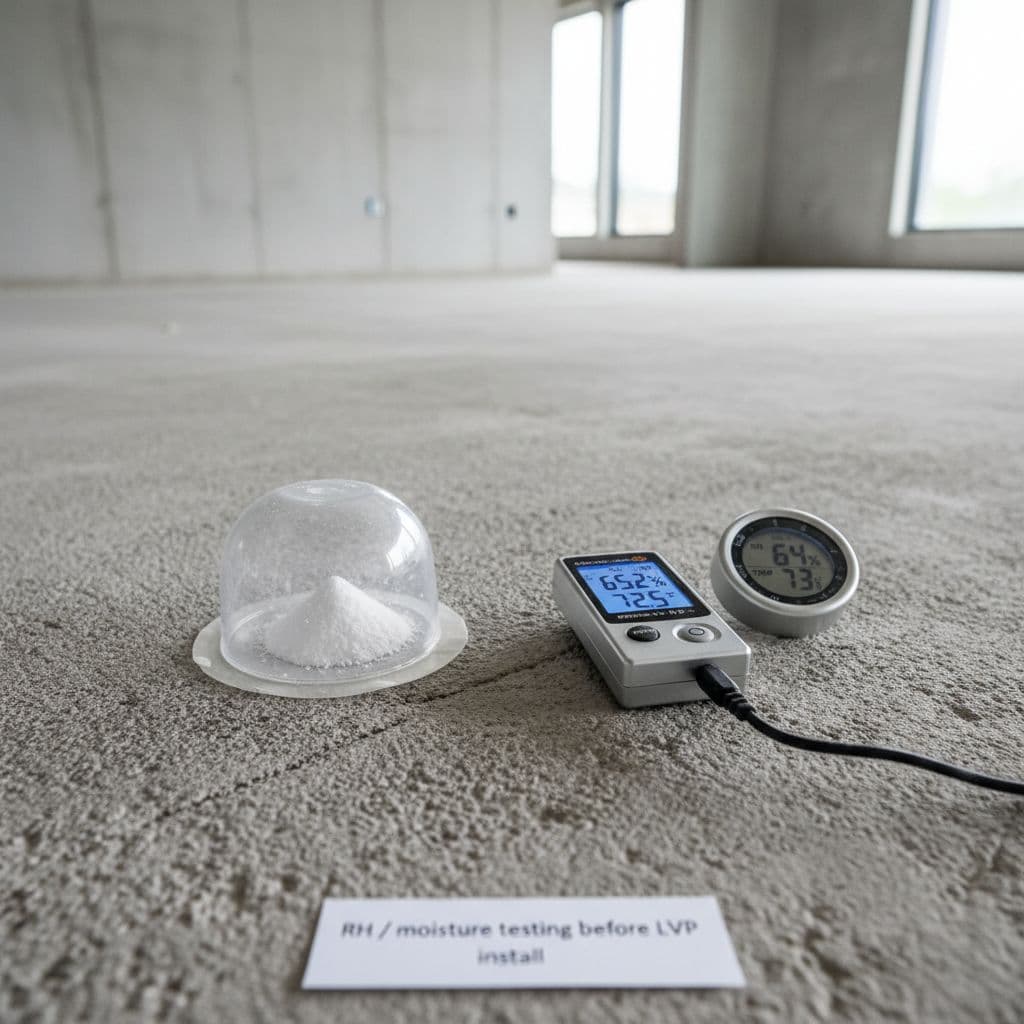 Concrete slab moisture testing setup