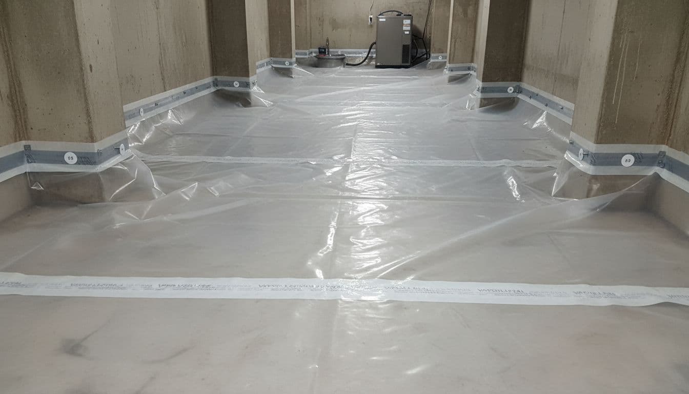 Crawl space ground vapor barrier with sealed seams