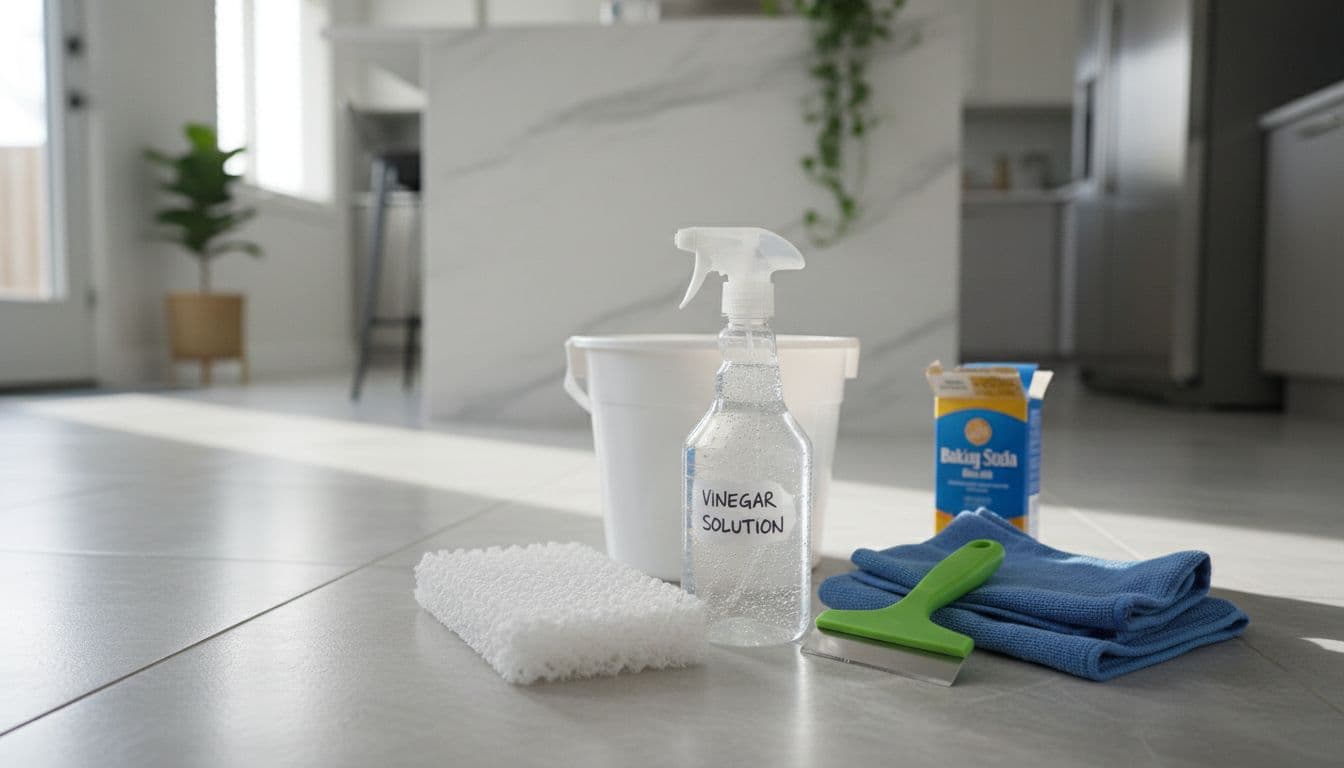 Tools laid out for grout haze removal