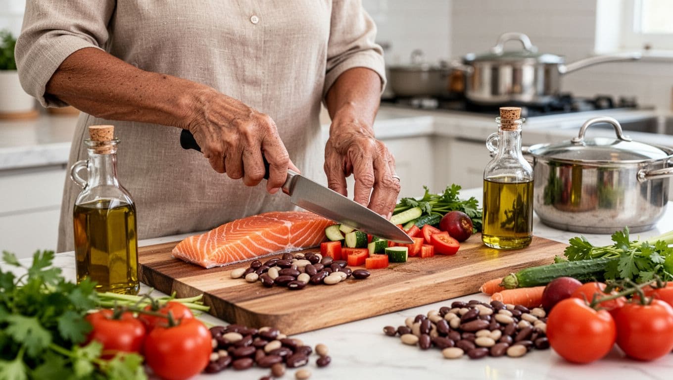 Preparing a heart-healthy meal at home