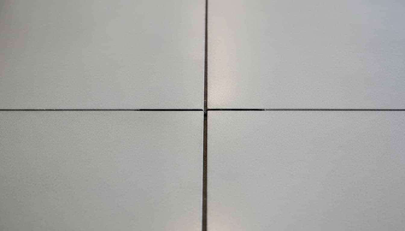 Close-up realistic photo of an ideal concrete expansion joint on a polished garage floor with straight clean line, flush edges, consistent 1/2 inch width, flexible black urethane fill slightly recessed, and smooth surrounding concrete.