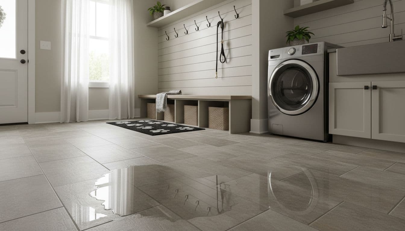 Mudroom flooring designed for wet paws and daily traffic