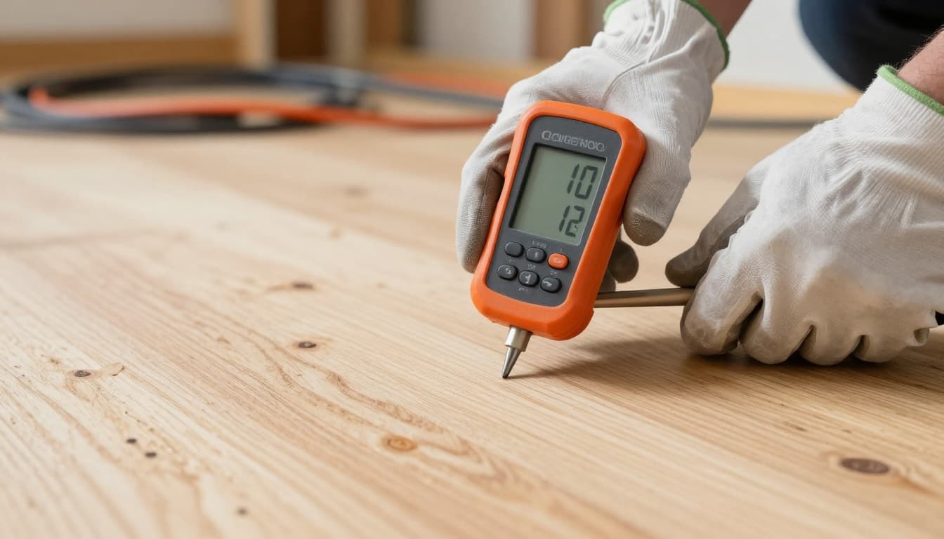 Pinless moisture meter reading on plywood subfloor