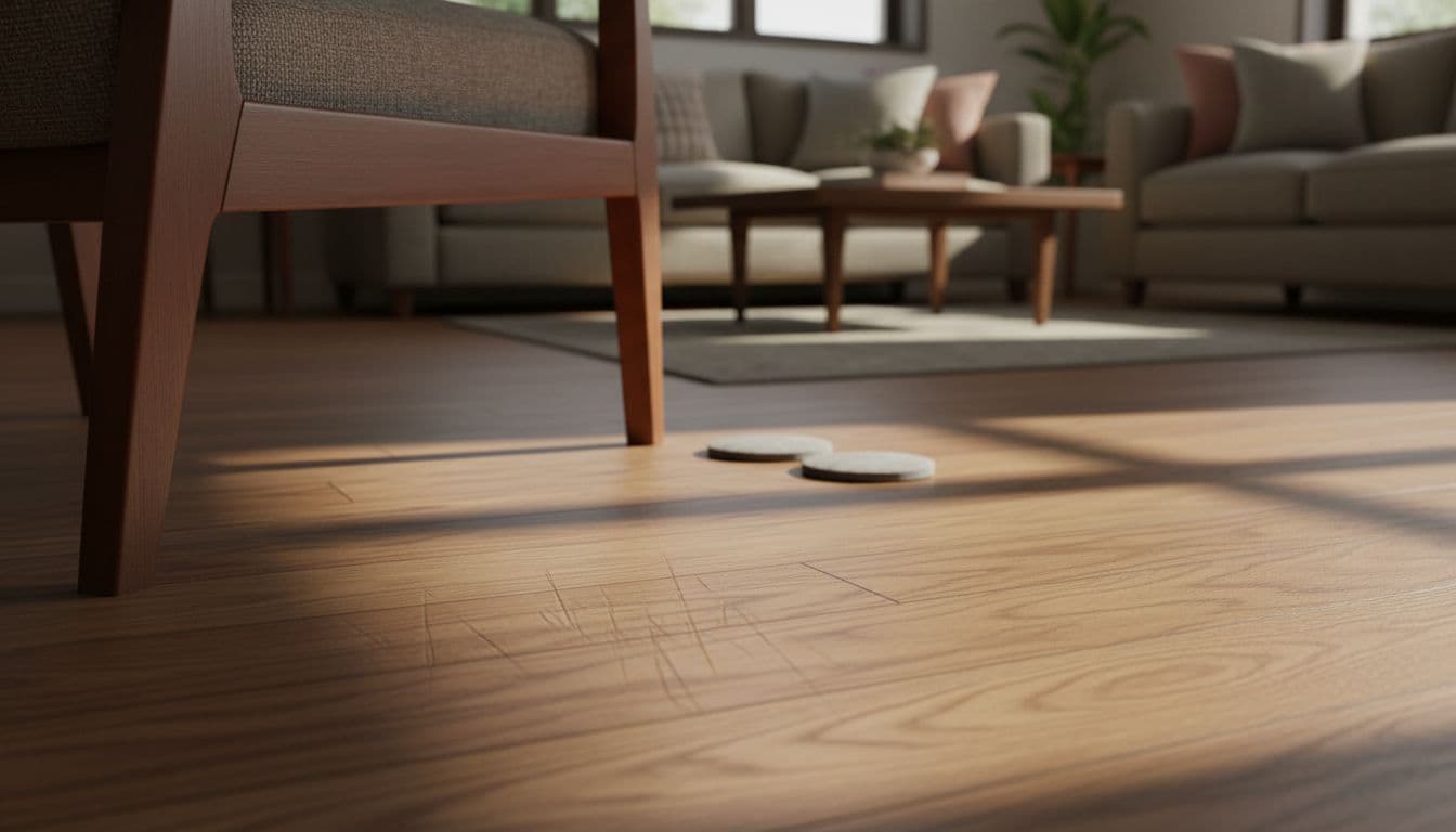 Hardwood floor scratch near chair leg