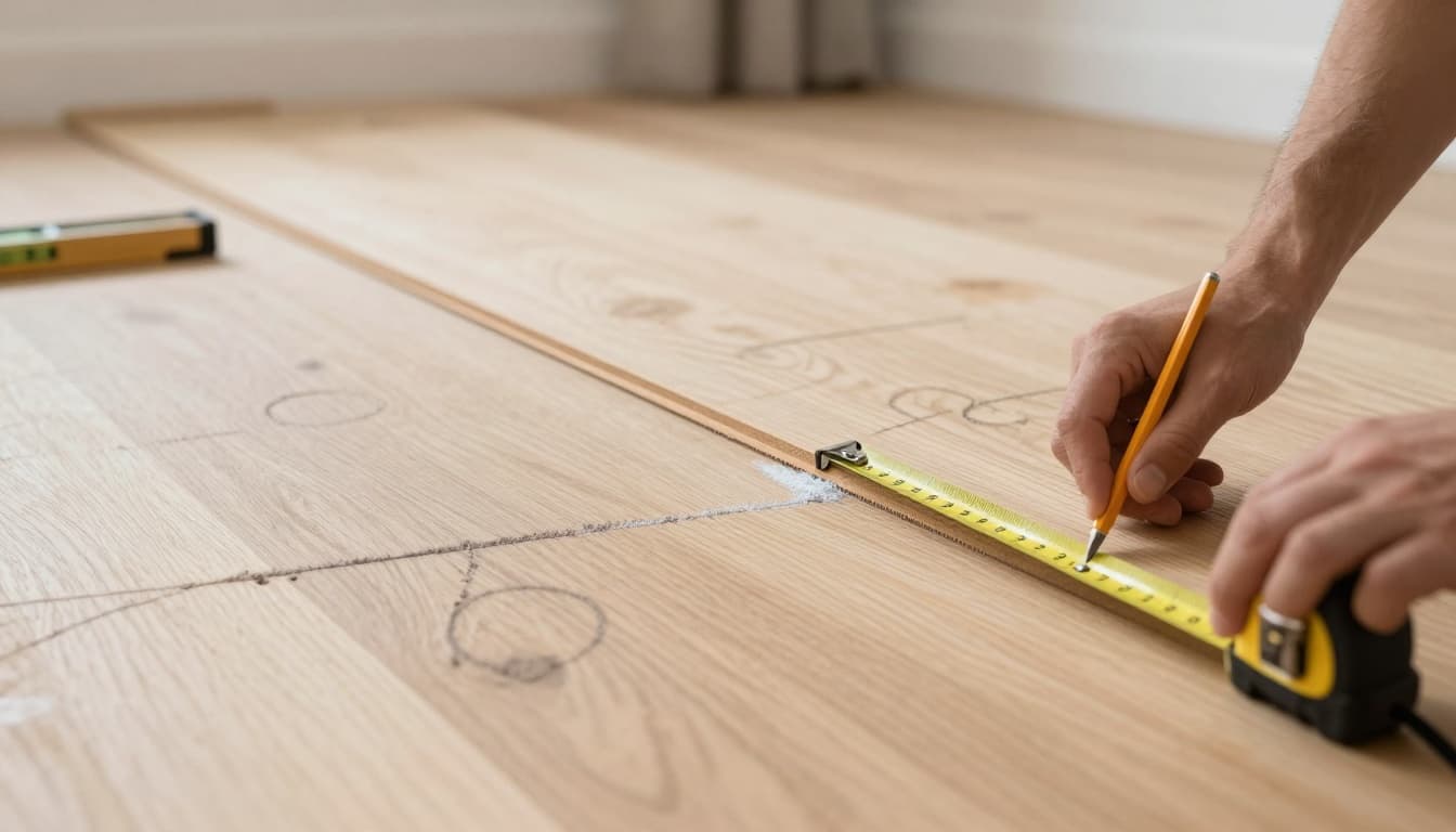 Marking ridges and valleys on a subfloor with chalk line and pencil