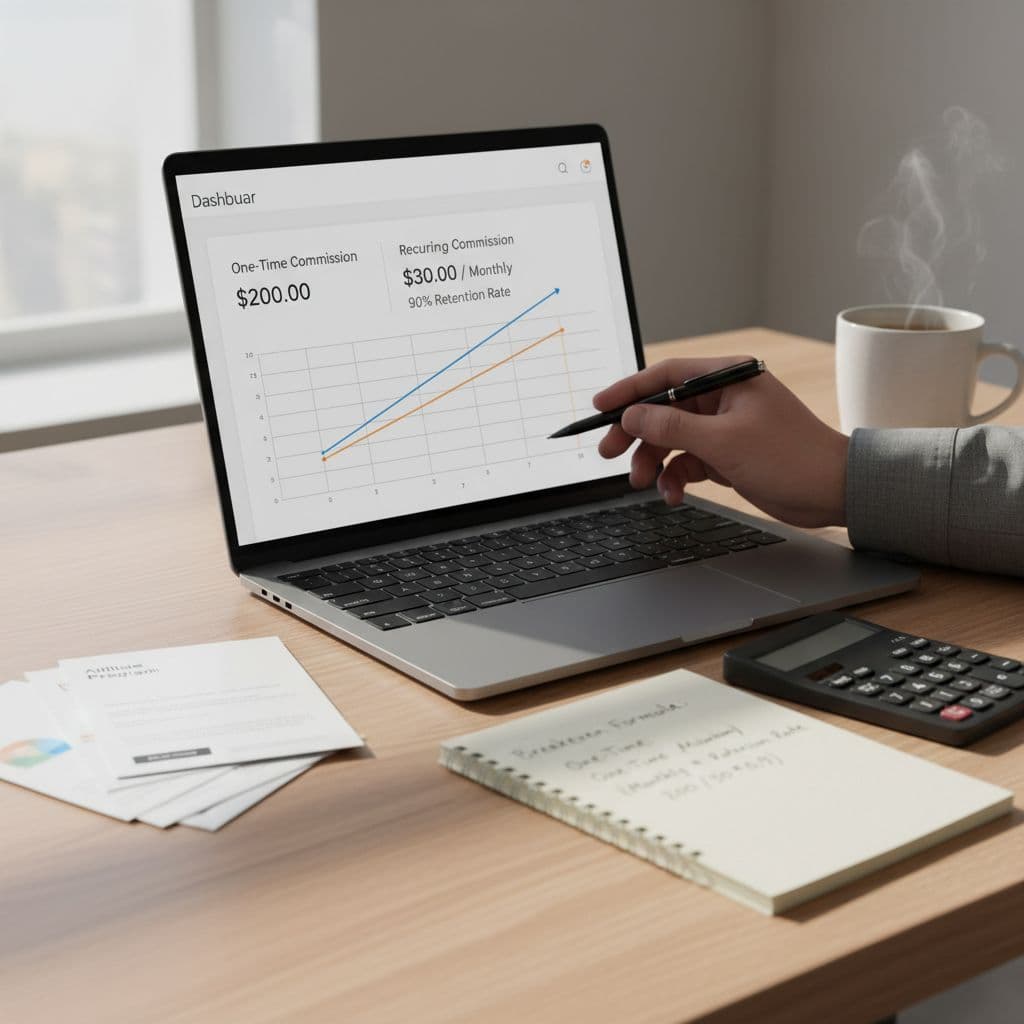 Affiliate commission breakeven analysis on a laptop