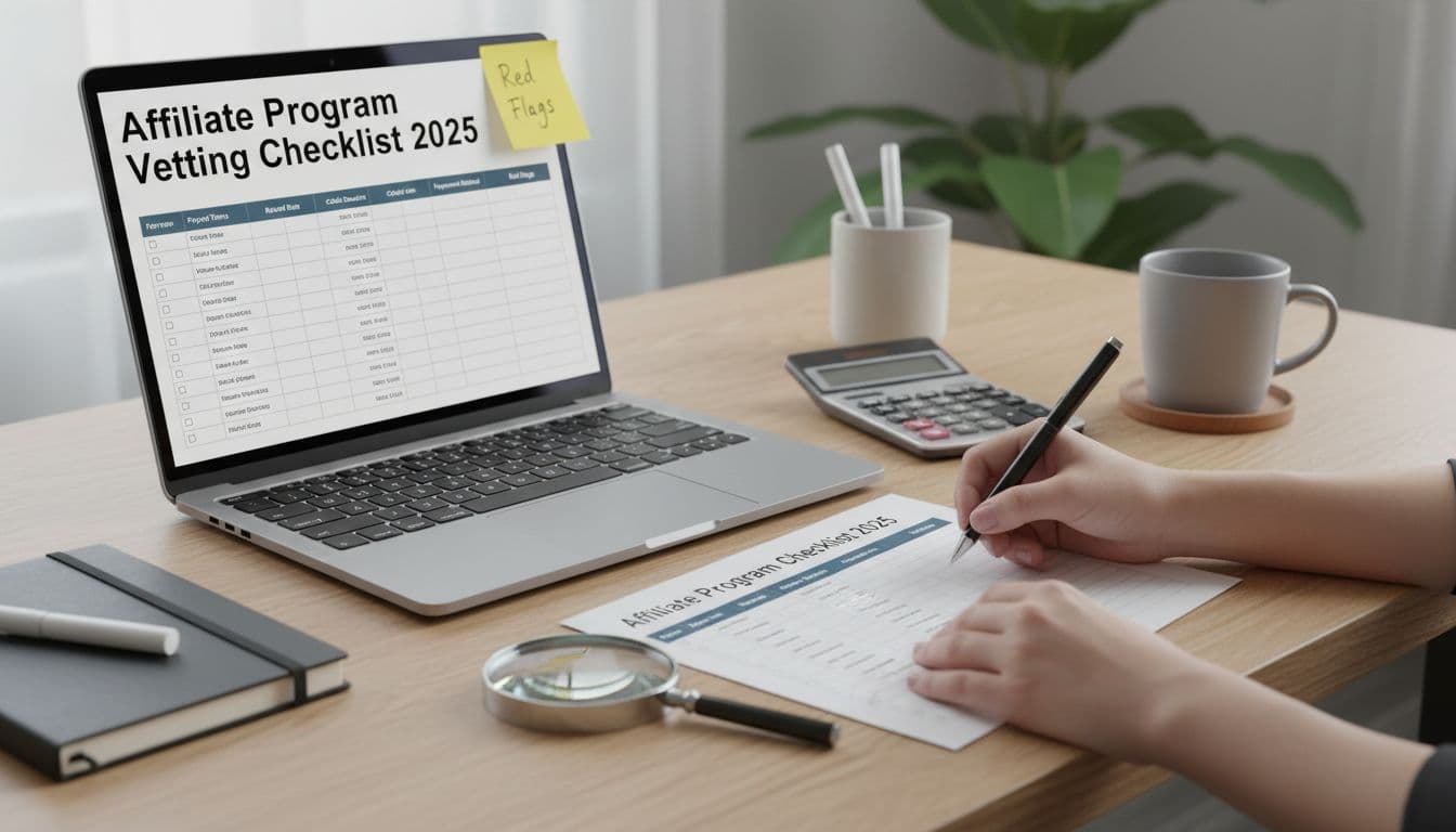 Affiliate program vetting checklist on a desk
