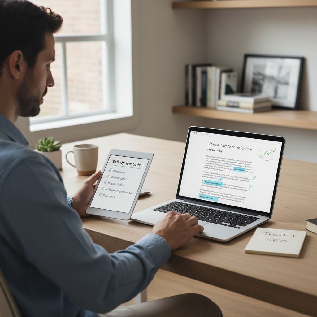 Digital marketing professional updating a blog post safely